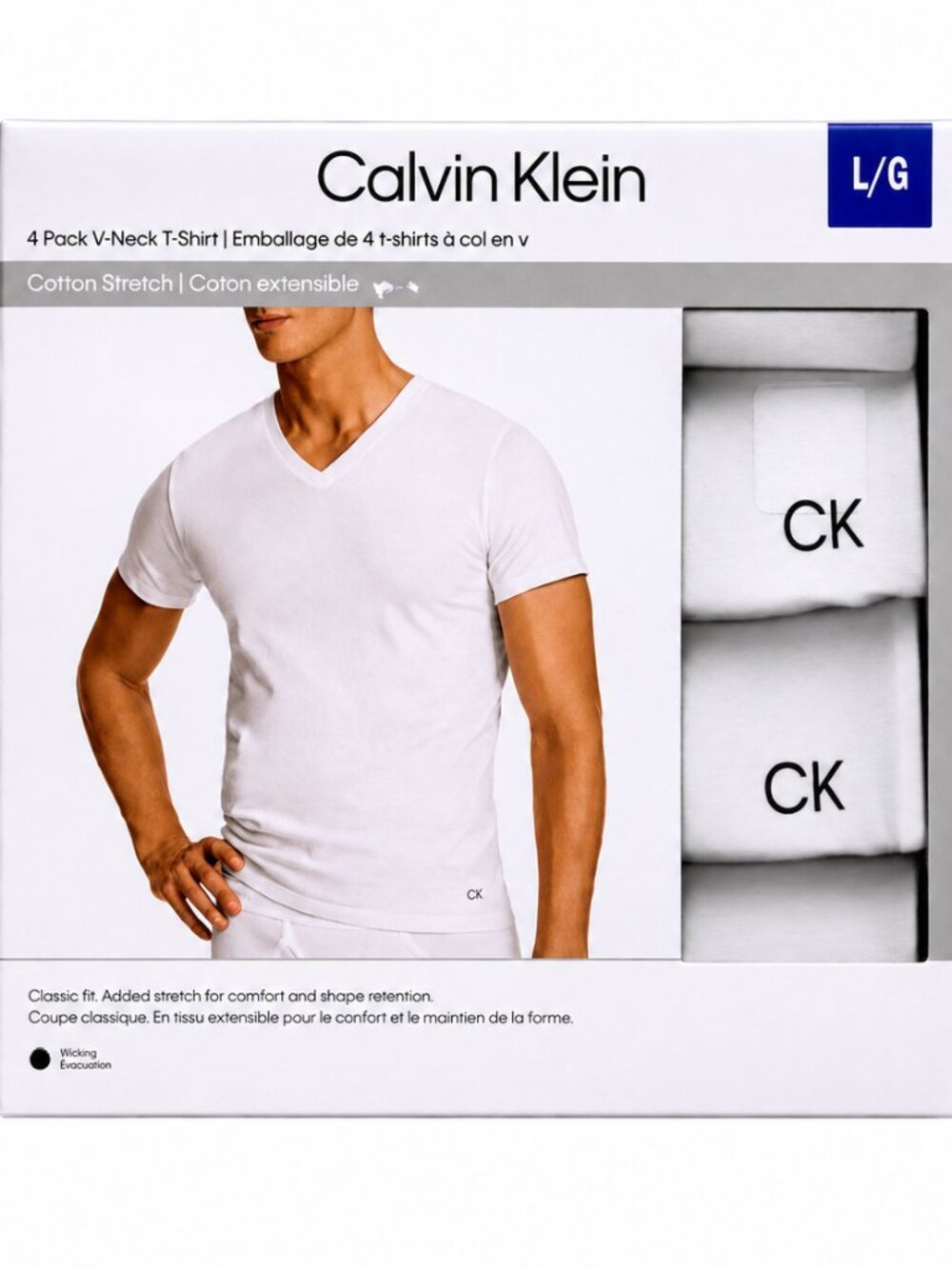 Calvin Klein Men’s Cotton Stretch V-Neck T-Shirts 4-Pack L/G NWT